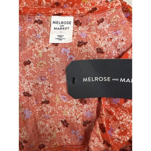 Market & Melrose Orange Floral Romper V-Neck Pockets Side Zipper Large NWT - Picture 3 of 15